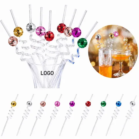 Disco Ball Straw for Party Drinks, Reusable Light-Up Sipper
