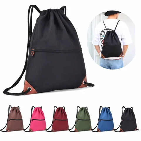 Oxford Drawstring Sports Backpack with Front Zipper Pocket 2