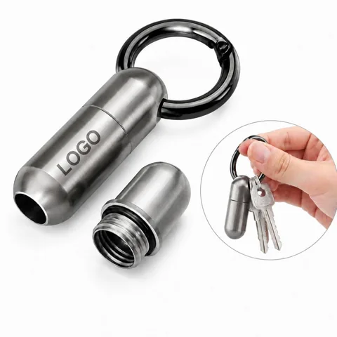 Titanium Keychain Pill Box Waterproof Screw-Top Container