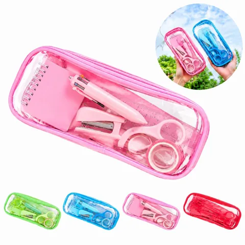Clear PVC Zipper Pencil Pouch, Lightweight Travel Case 2