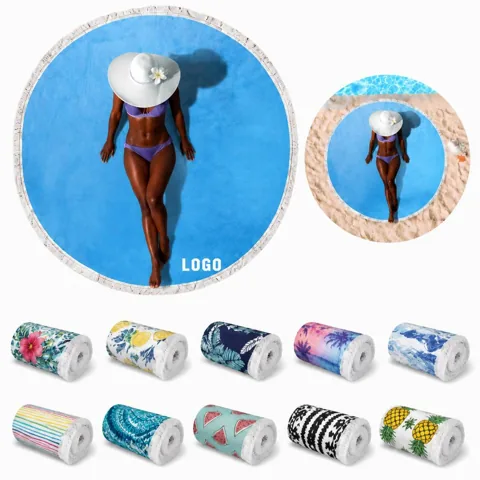 Tassel Edge Printed Round Beach Mat, Lightweight & Portable