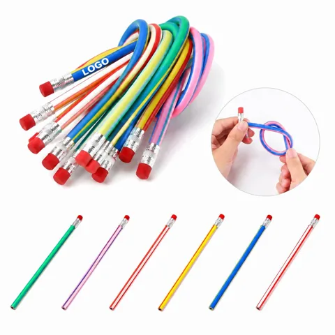Striped Flexible Pencil with Eraser, Bendable Design
