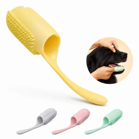 Ergonomic TPR Pet Finger Toothbrush with Long Handle for Everyday Use 2