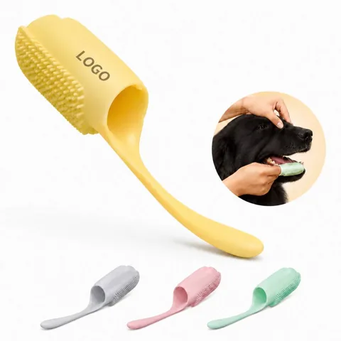Ergonomic TPR Pet Finger Toothbrush with Long Handle for Everyday Use