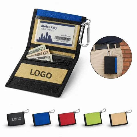Carabiner Oxford Cloth Wallet with Multiple Compartments