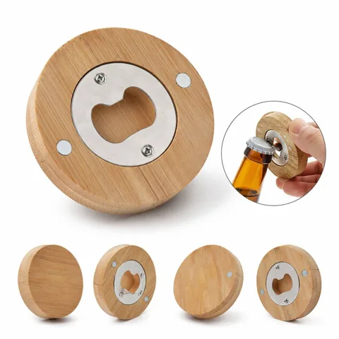 Magnetic Bamboo Bottle Opener with Memo Holder 2