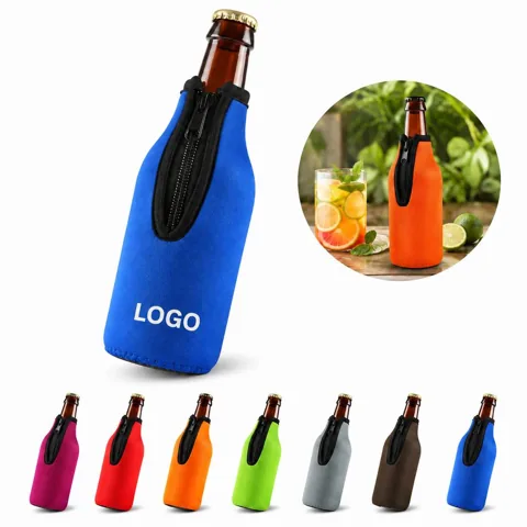 Zippered Neoprene Bottle Sleeve for 12 oz Beer, Insulated