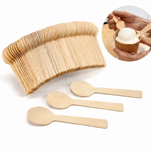 Eco-Friendly Mini Wooden Ice Cream Spoons for Tasting, 2