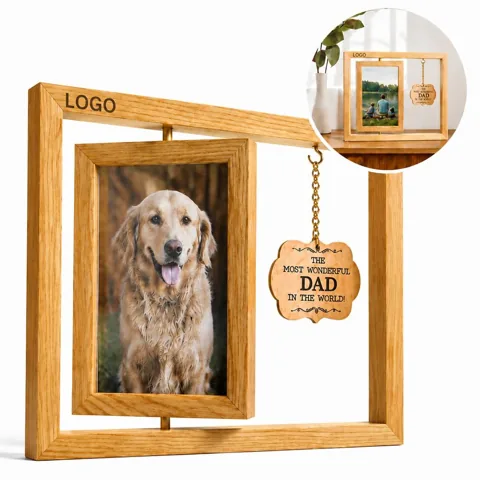 Double-Sided Rotating Wooden Photo Frame for Desk Display