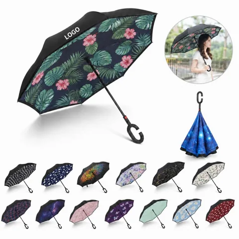 Self-Standing Reverse Umbrella with Windproof Frame