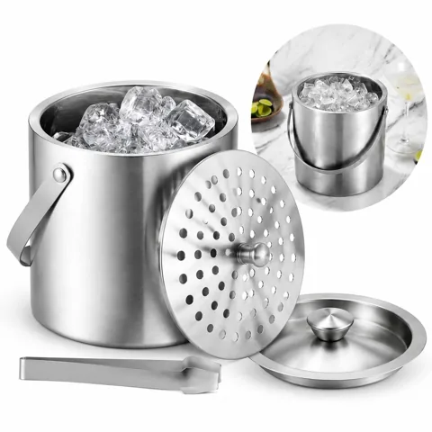 3L Double-Wall Stainless Steel Insulated Ice Bucket with Lid 2