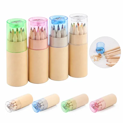 12-Color Wooden Pencils in Tube with Built-in Sharpener 2