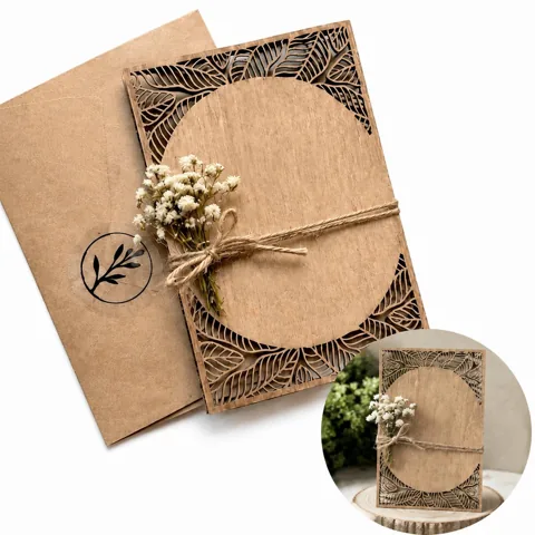 Laser-Cut Wooden Wedding Invitation with Custom Engraving 2