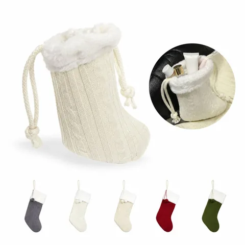 Hand-Knitted Christmas Stocking with Pom-Poms for Holiday 2