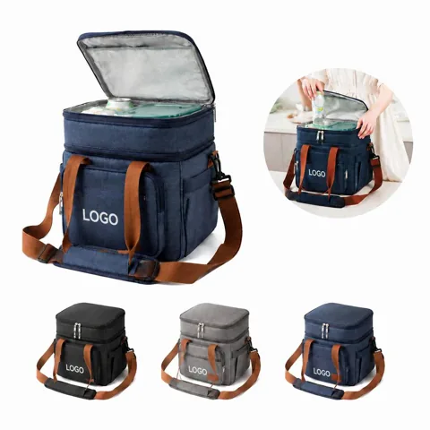 Collapsible Double-Decker Insulated Cooler Lunch Bag with Added Functionality