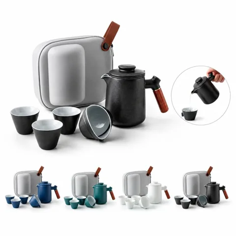 Portable Ceramic Travel Tea Set with Teapot and 4 Cups 2