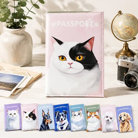 Cat Dog PU Leather Passport Holder with ID display panel Travel 2