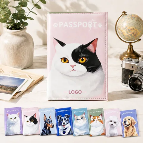 Cat Dog PU Leather Passport Holder with ID display panel Travel