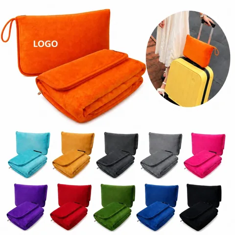 2-in-1 Flannel Travel Blanket with Pillow Pouch