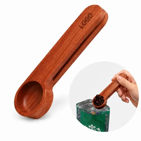 Beechwood Coffee Scoop & Bag Clip, 2-Inch Measuring Spoon