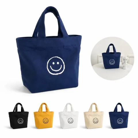 Smiley Canvas Tote Bag - Durable Eco-Friendly Shopping & 2