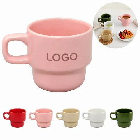 Stackable Ceramic Mug Set for Coffee Tea, Space-Saving