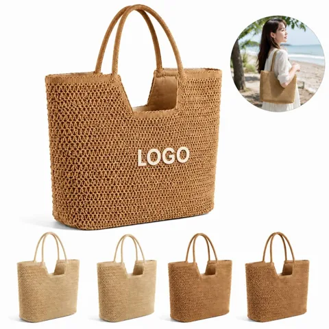 Women's Handwoven Straw Beach Tote Bag for Summer