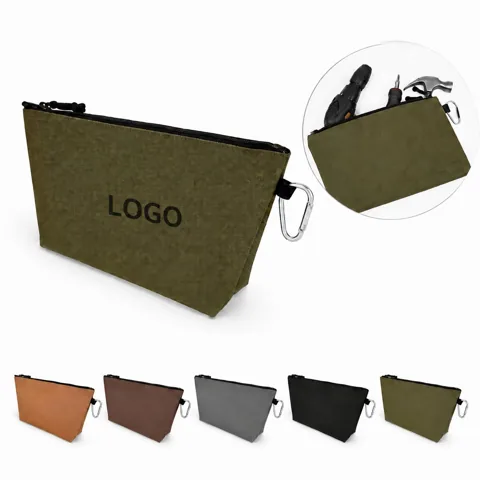 Multi-Purpose Flat Bottom Zipper Tool Bag with Carabiner