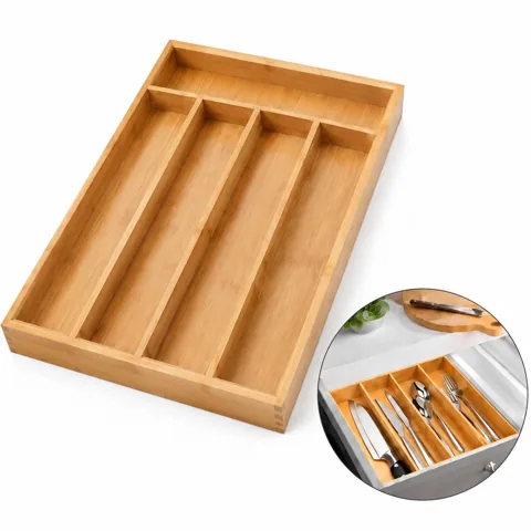 Bamboo Silverware Drawer Organizer with Multiple 2