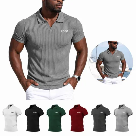 Men's Stretch Slim Fit Polo Shirt, Short Sleeve Casual Top