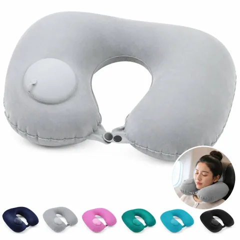 Velvet Inflatable U-Shaped Travel Neck Pillow with Added Functionality 2