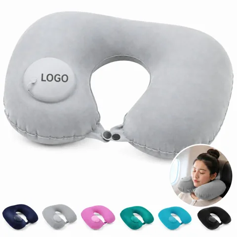 Velvet Inflatable U-Shaped Travel Neck Pillow with Added Functionality