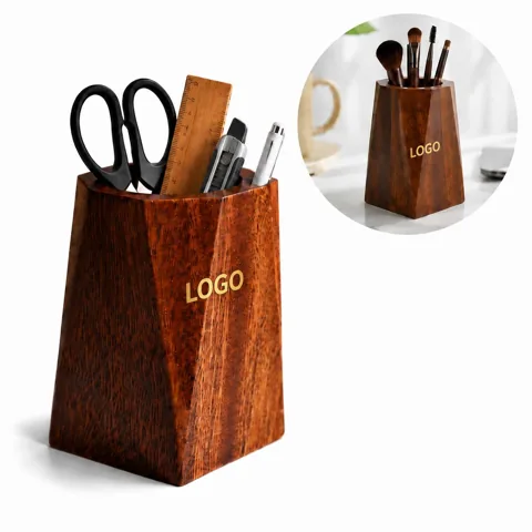 Bamboo Octagonal Pen Holder Desk Storage Organizer