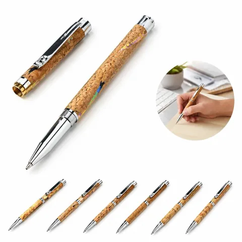 Cork Ballpoint Pen with Metal Clip, Eco-Friendly Natural 2