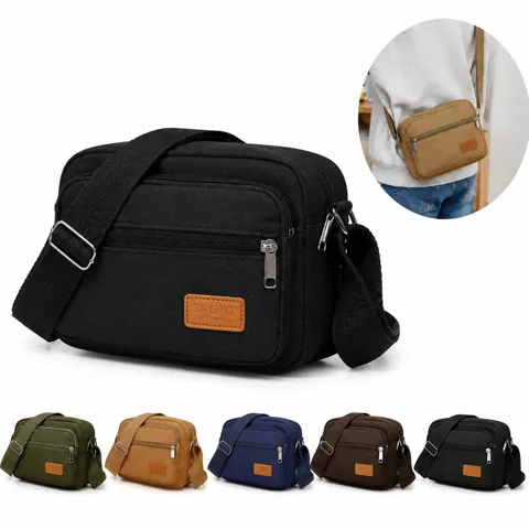 Canvas Multi-Pocket Crossbody Bag with Adjustable Strap 2