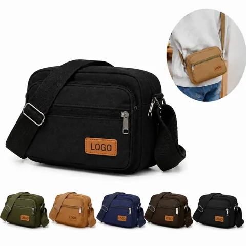 Canvas Multi-Pocket Crossbody Bag with Adjustable Strap 1