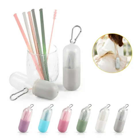 Collapsible Silicone Straw Set with Sealed Travel Capsules 2
