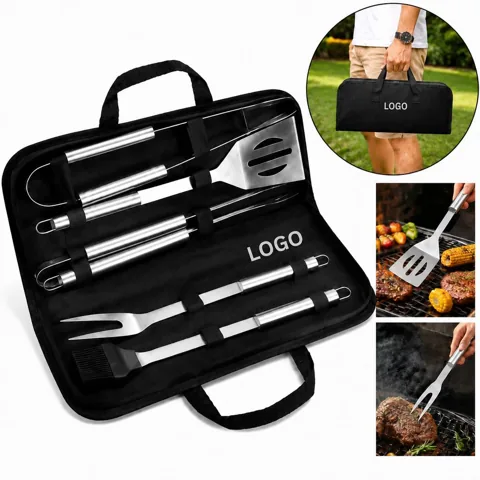 5-Piece Stainless Steel BBQ Tool Set with Ergonomic Handles