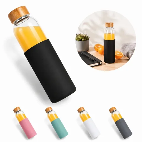 Bamboo Lid Glass Water Bottle with Silicone Sleeve, 2