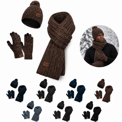 Touchscreen Knit Winter Set with Scarf, Hat & Gloves