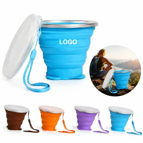 Collapsible Silicone Travel Cup with Lid, Portable Reusable