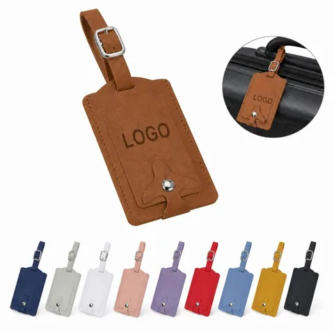 PU Leather Snap Luggage Tag with ID display panel for Air Travel