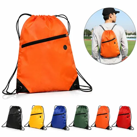 Adjustable Drawstring Backpack with Zipper Pocket 2