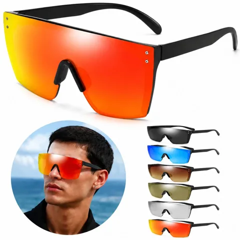 Retro Round Rimless Sunglasses, Mirrored Oversized UV 2