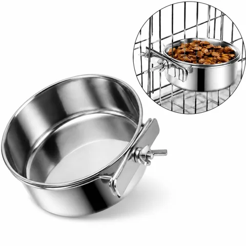 No-Spill Hanging Stainless Steel Dog Bowl for Crate Fence 2