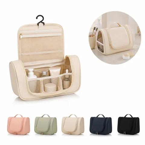 Hanging Leather Travel Wash Bag with Hook, Foldable 2