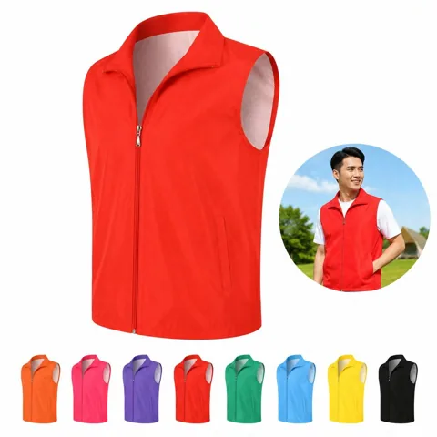 Lightweight Zippered Work Vest with Reflective Strips 2