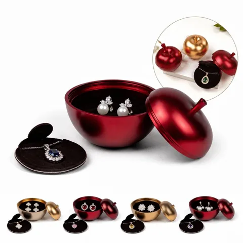 Metal Velvet Apple Jewelry Box with Hinged Lid for Christmas 2