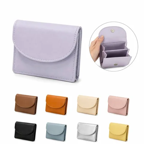 PU Snap Button Coin Wallet with 3 Pockets for Coins & Cards 2