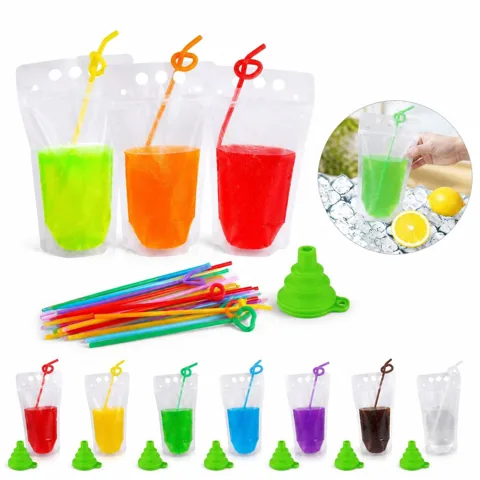 100 Disposable Drink Pouches with Straws for On-the-Go 2